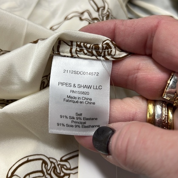 Veronica Beard NWT Remi Chain Print Necktie Silk Stretch Blouse Size 2 - Picture 11 of 13